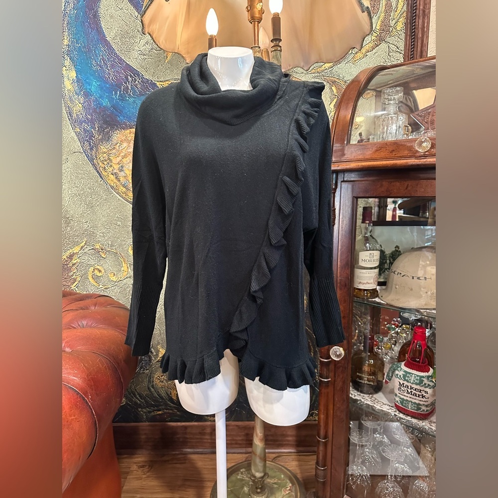 Euc Notation Black Ruffled Sweater - image 1